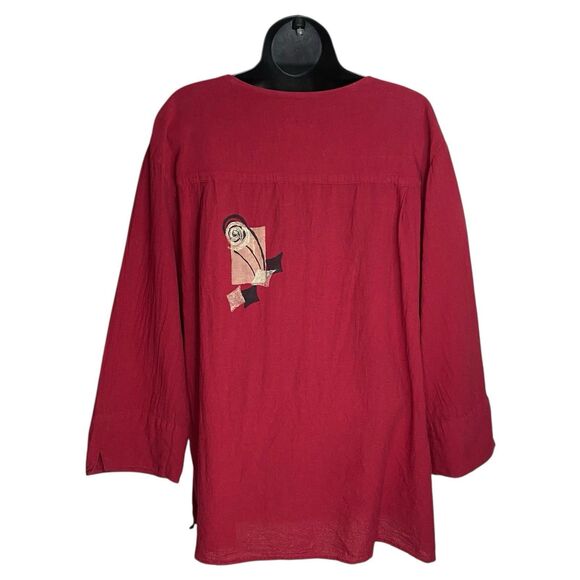 Vtg California Drawstrings Top Womens XXL Red Boho Lagenlook Boxy Artsy Cotton - Picture 2 of 13